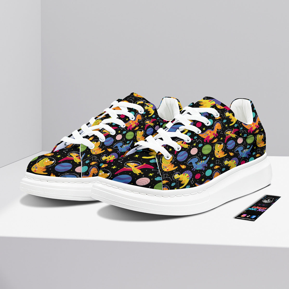 Cute Dinosaurs In Space Print Pattern Platform Shoes-grizzshop