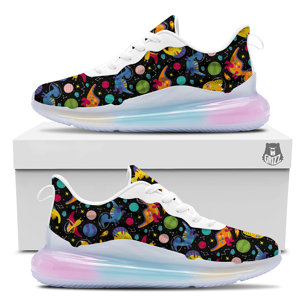 Cute Dinosaurs In Space Print Pattern Running Sneakers-grizzshop