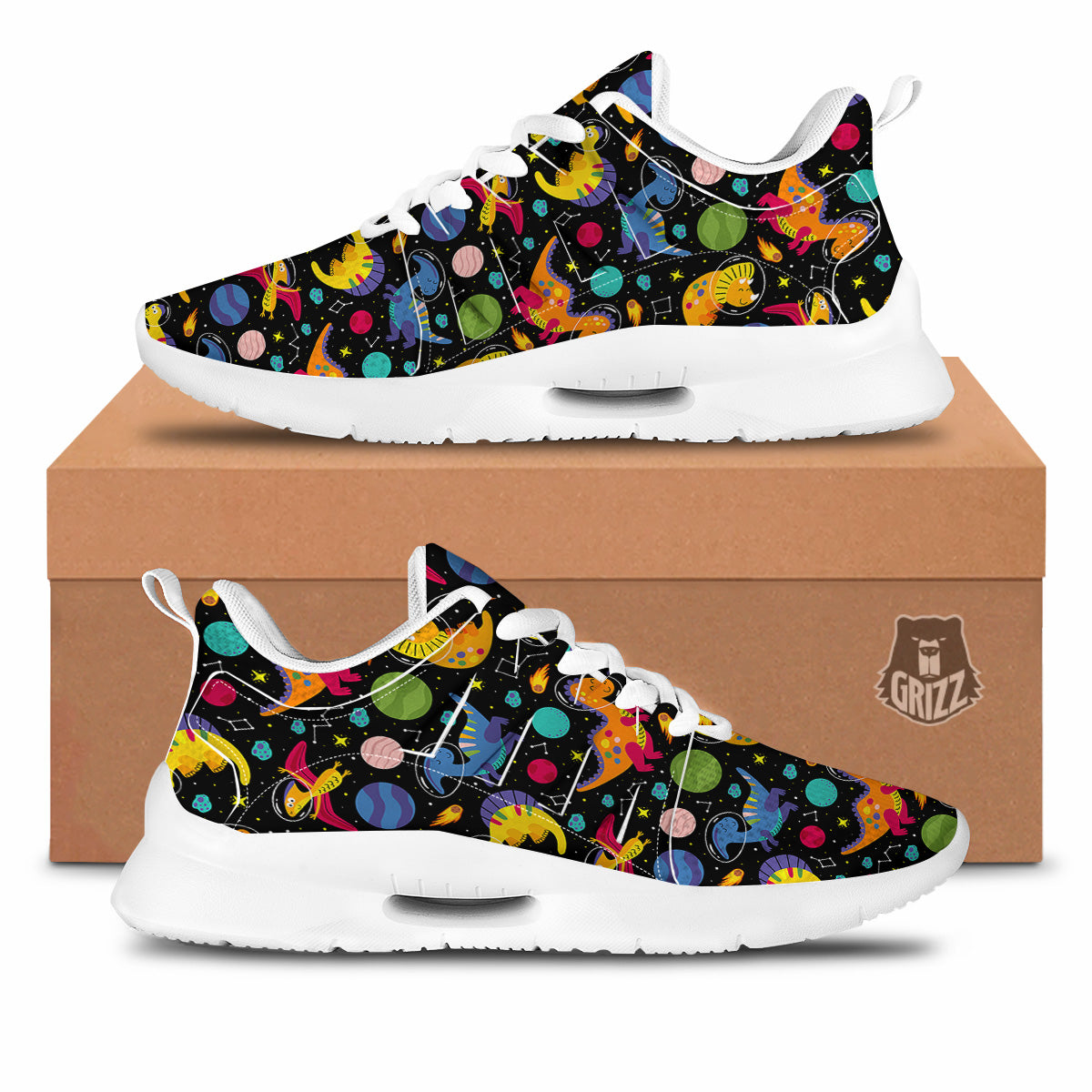 Cute Dinosaurs In Space Print Pattern Tennis Shoes-grizzshop