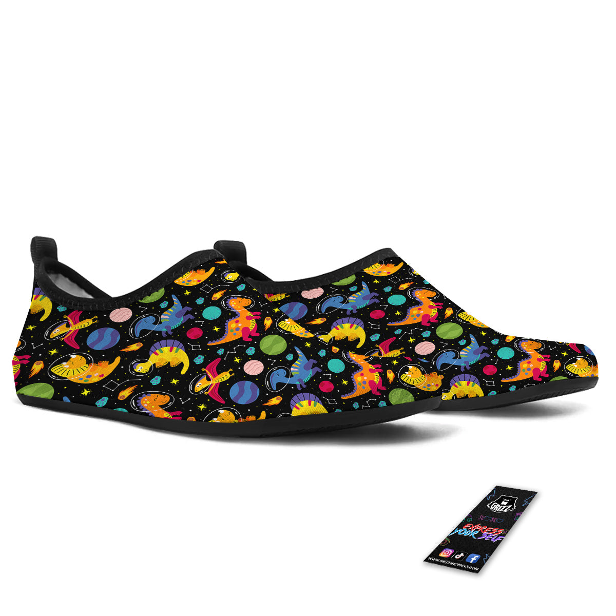 Cute Dinosaurs In Space Print Pattern Water Shoes-grizzshop