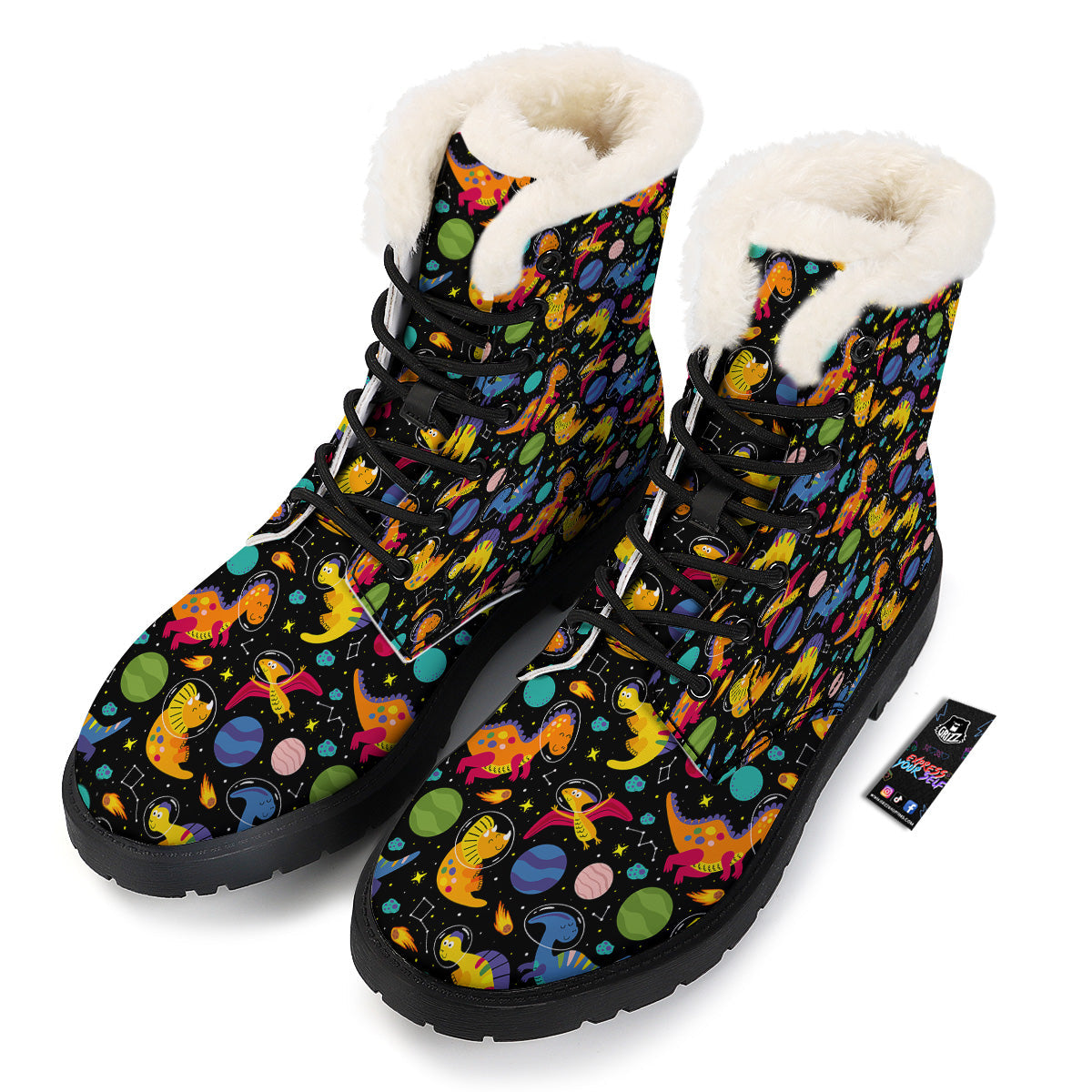 Cute Dinosaurs In Space Print Pattern Winter Boots-grizzshop