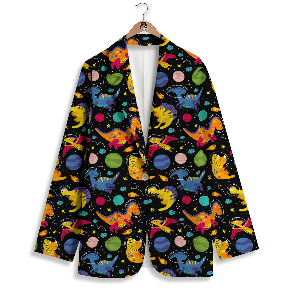 Cute Dinosaurs In Space Print Pattern Women's Blazer-grizzshop
