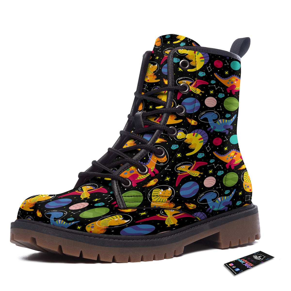 Cute Dinosaurs In Space Print Pattern Work Boots-grizzshop