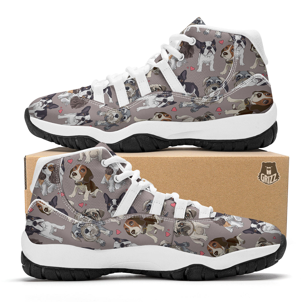 Cute Dog White Bball Shoes-grizzshop