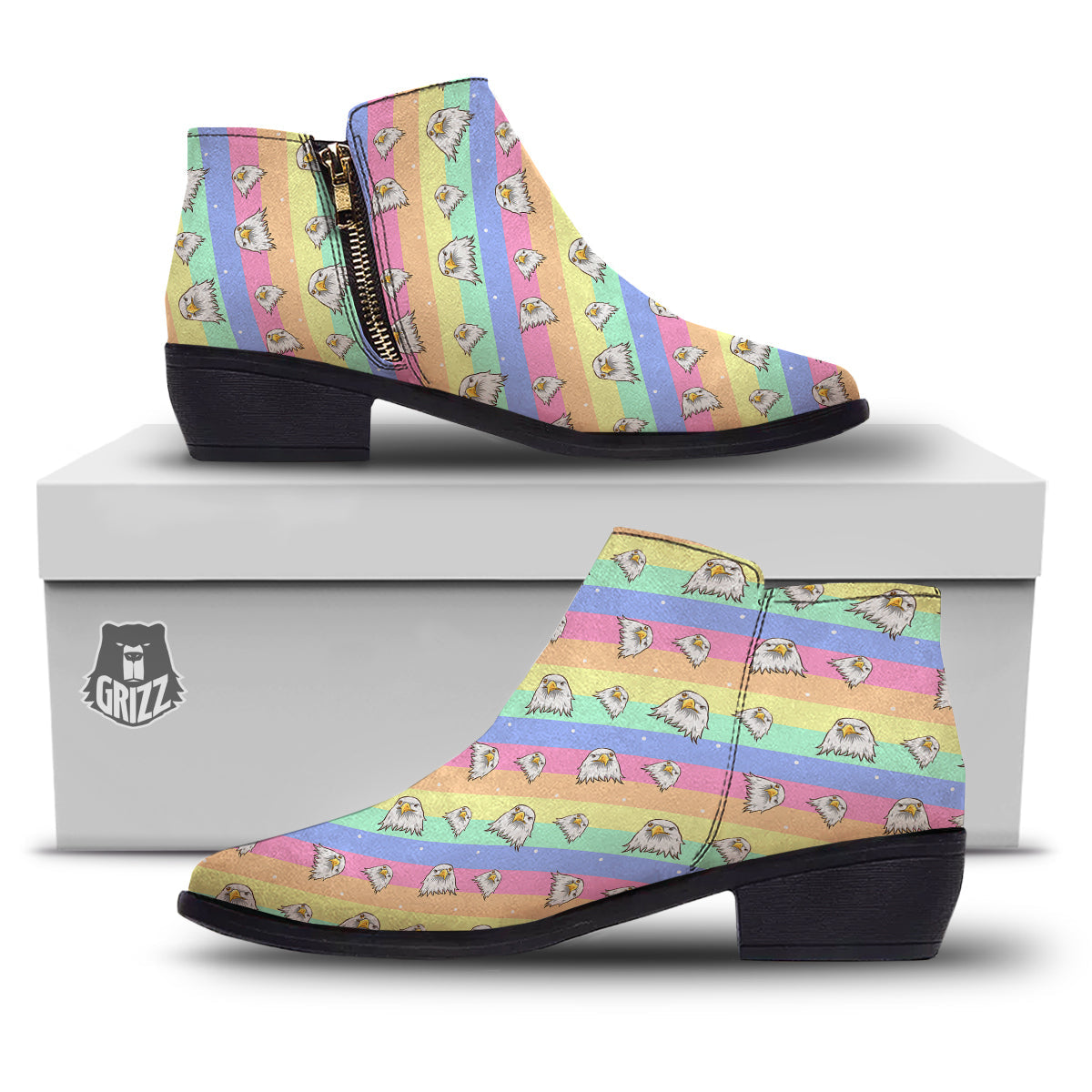 Cute Eagle Rainbow Print Pattern Ankle Boots-grizzshop