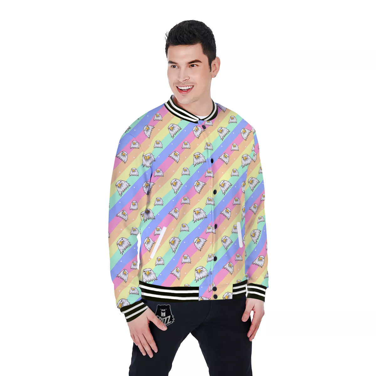 Cute Eagle Rainbow Print Pattern Baseball Jacket-grizzshop