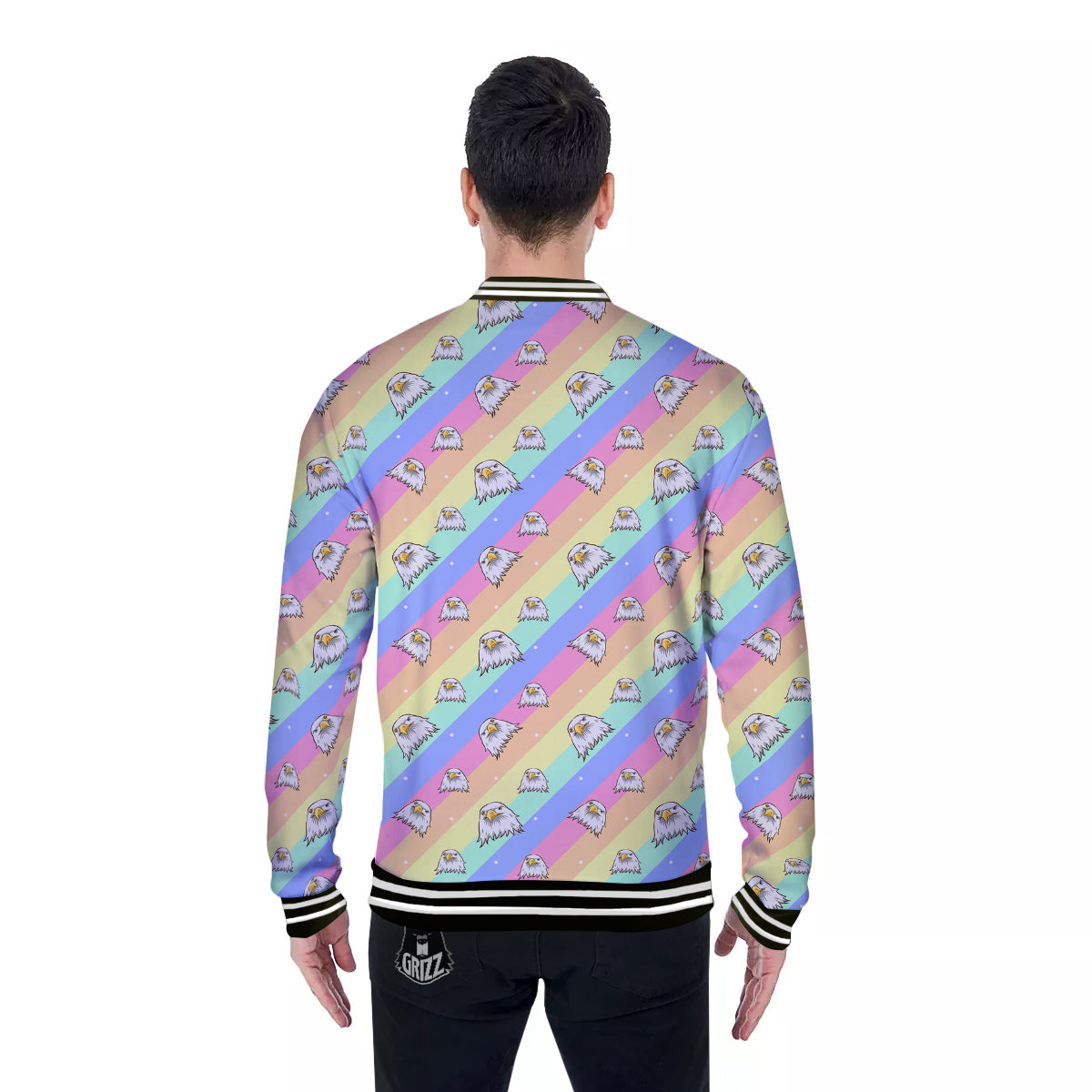 Cute Eagle Rainbow Print Pattern Baseball Jacket-grizzshop