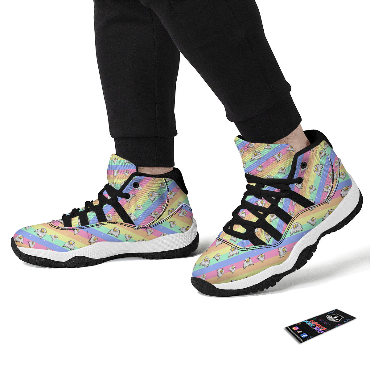 Cute Eagle Rainbow Print Pattern Black Bball Shoes-grizzshop