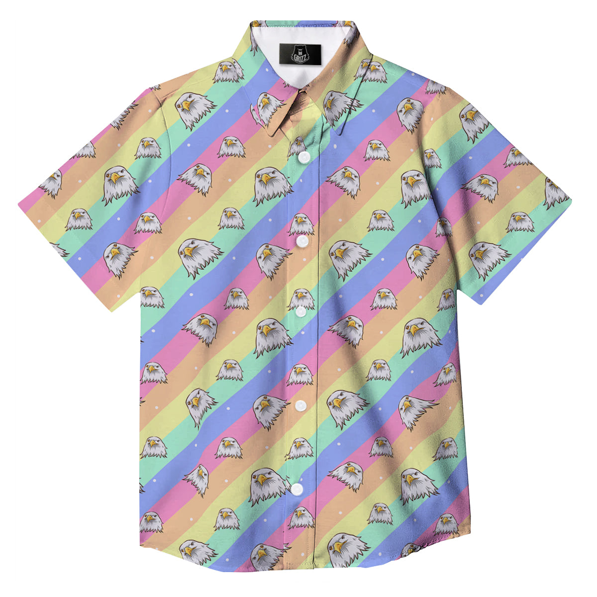 Cute Eagle Rainbow Print Pattern Button Up Shirt-grizzshop