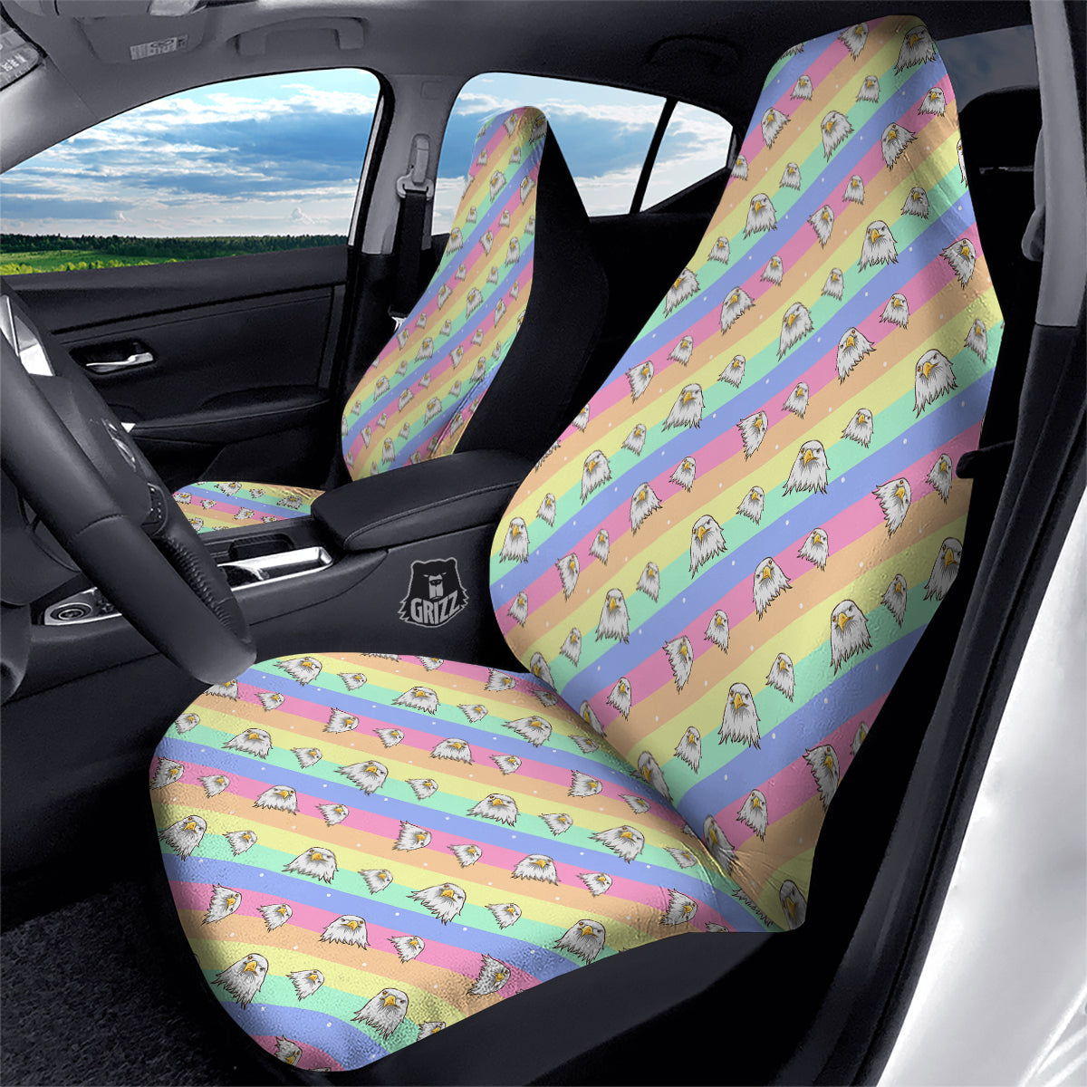 Cute Eagle Rainbow Print Pattern Car Seat Covers-grizzshop