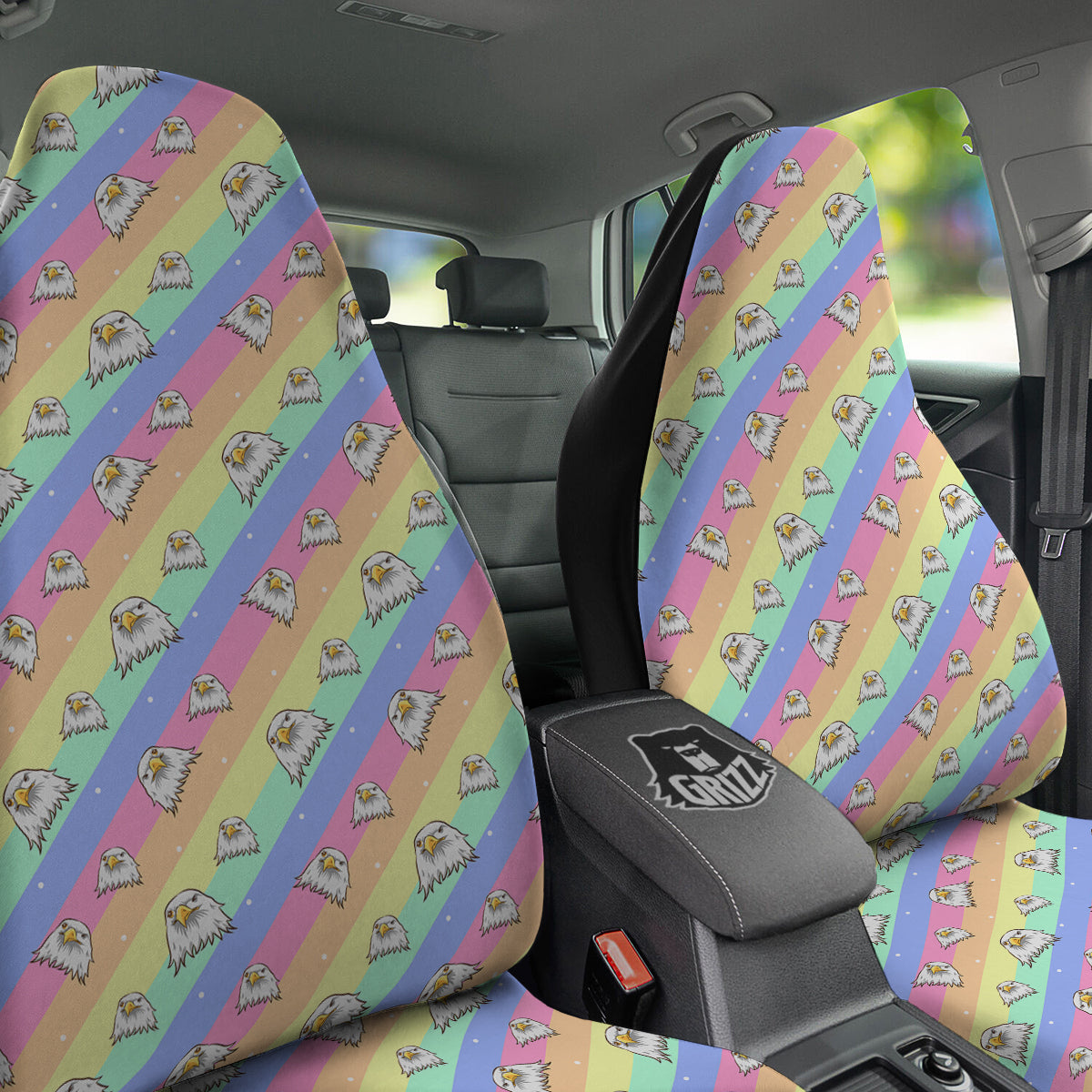 Cute Eagle Rainbow Print Pattern Car Seat Covers-grizzshop