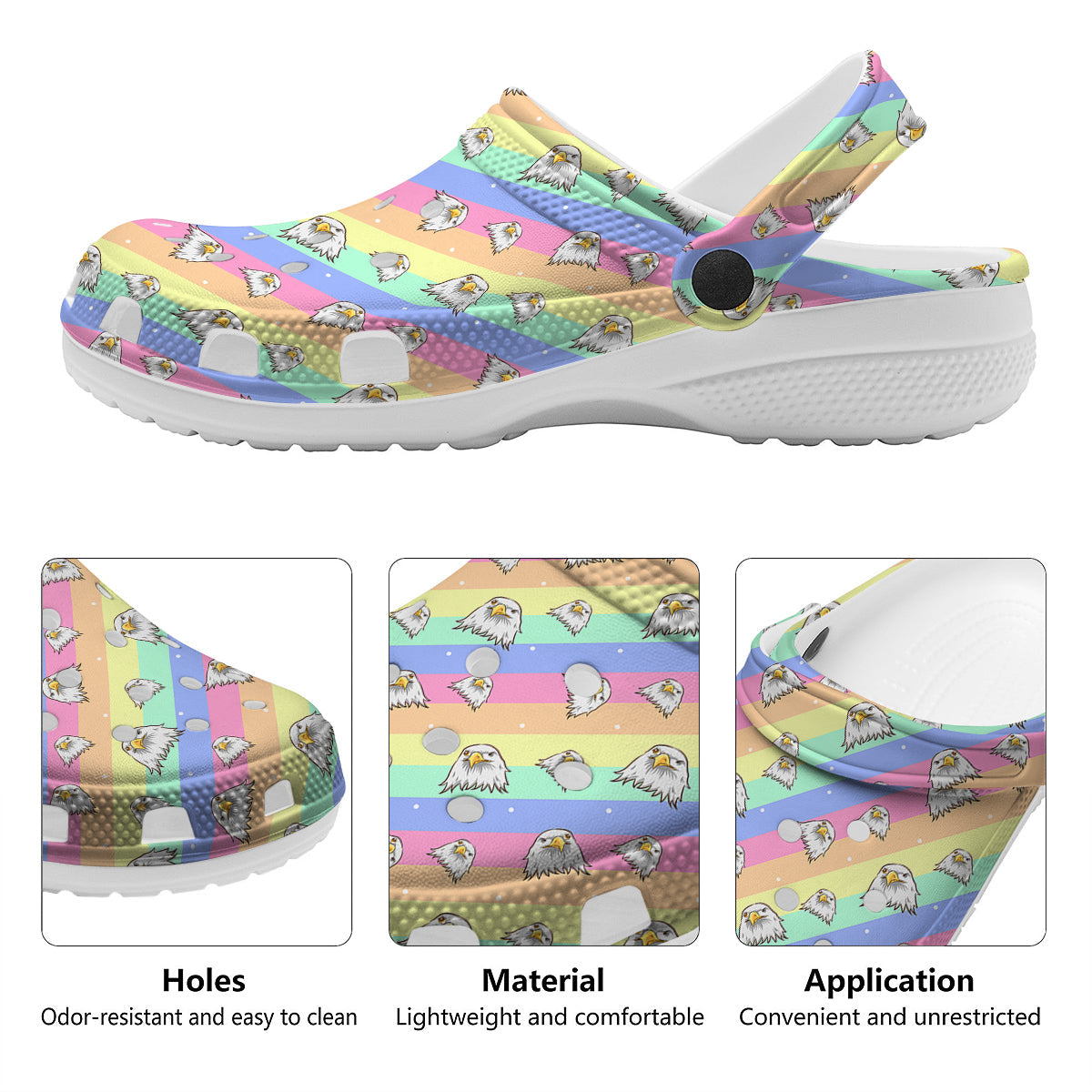 Cute Eagle Rainbow Print Pattern Clog-grizzshop