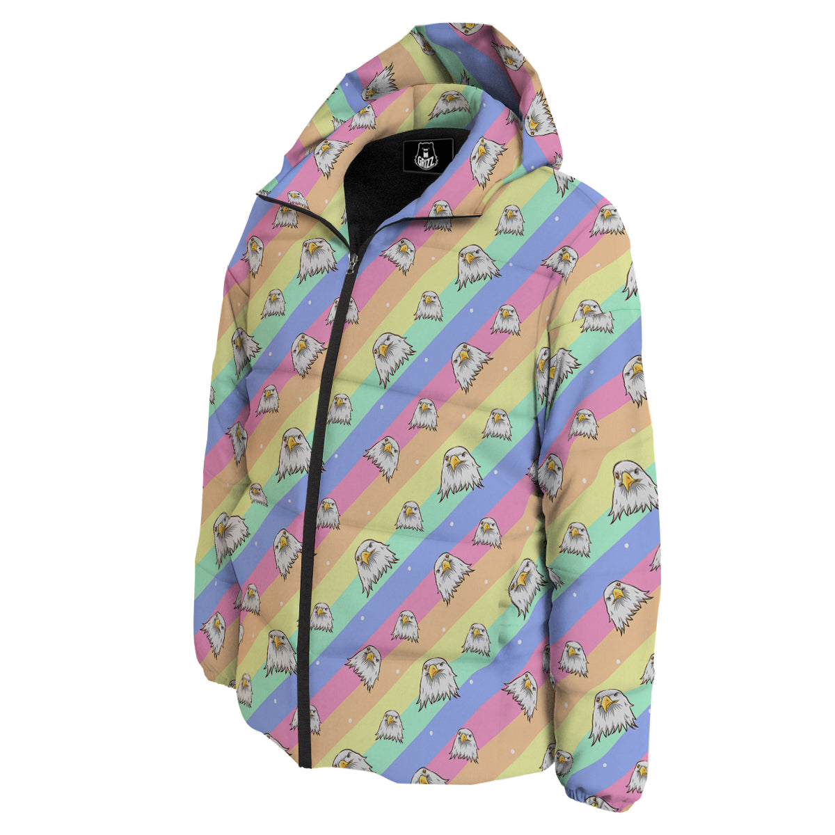 Cute Eagle Rainbow Print Pattern Down Jacket-grizzshop