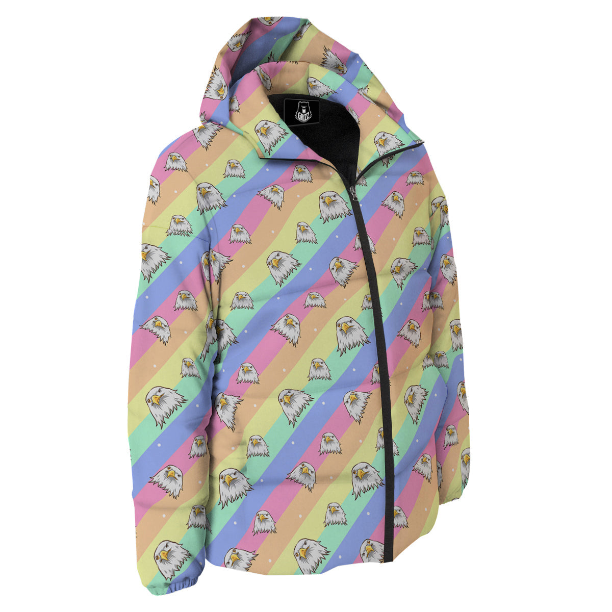 Cute Eagle Rainbow Print Pattern Down Jacket-grizzshop