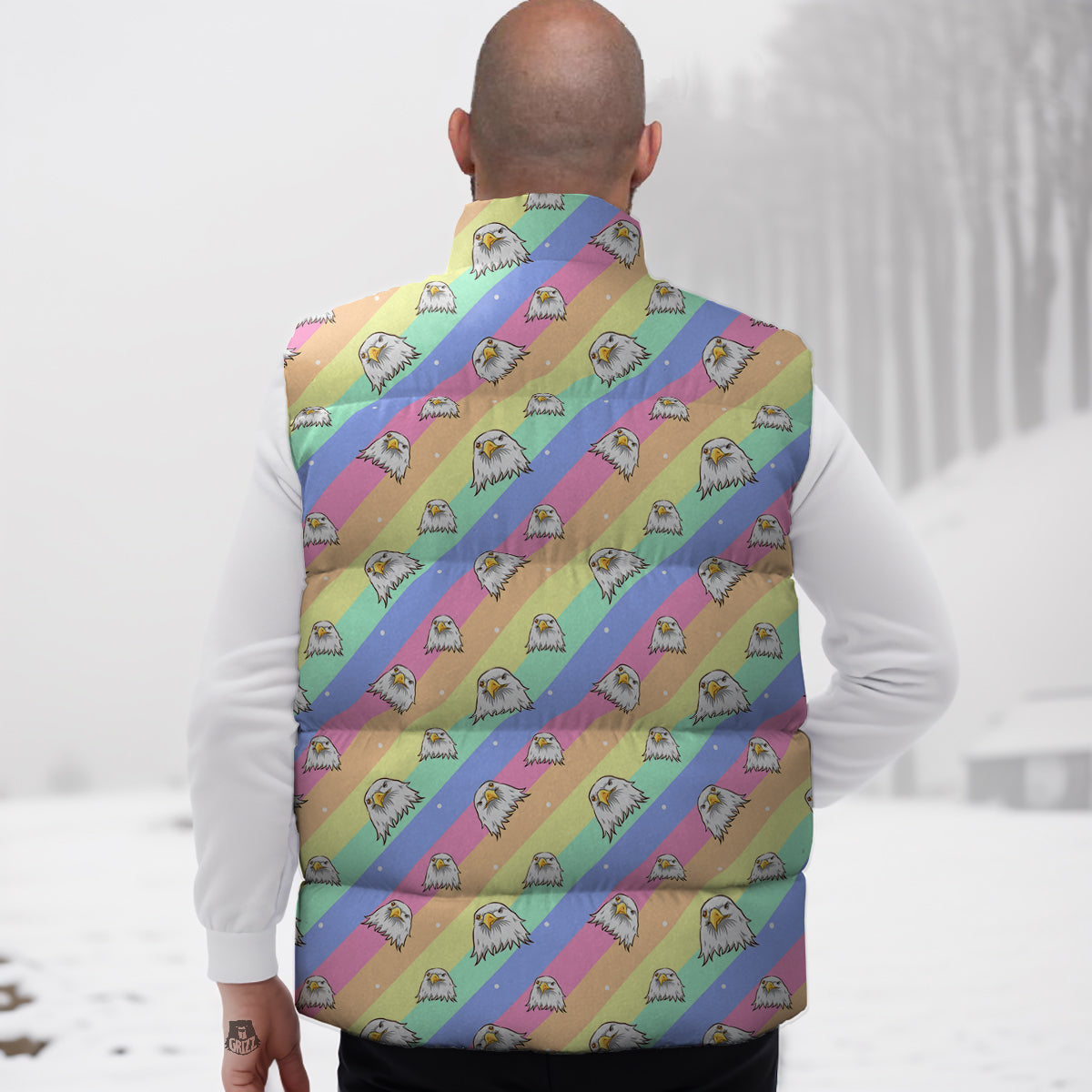 Cute Eagle Rainbow Print Pattern Down Vest