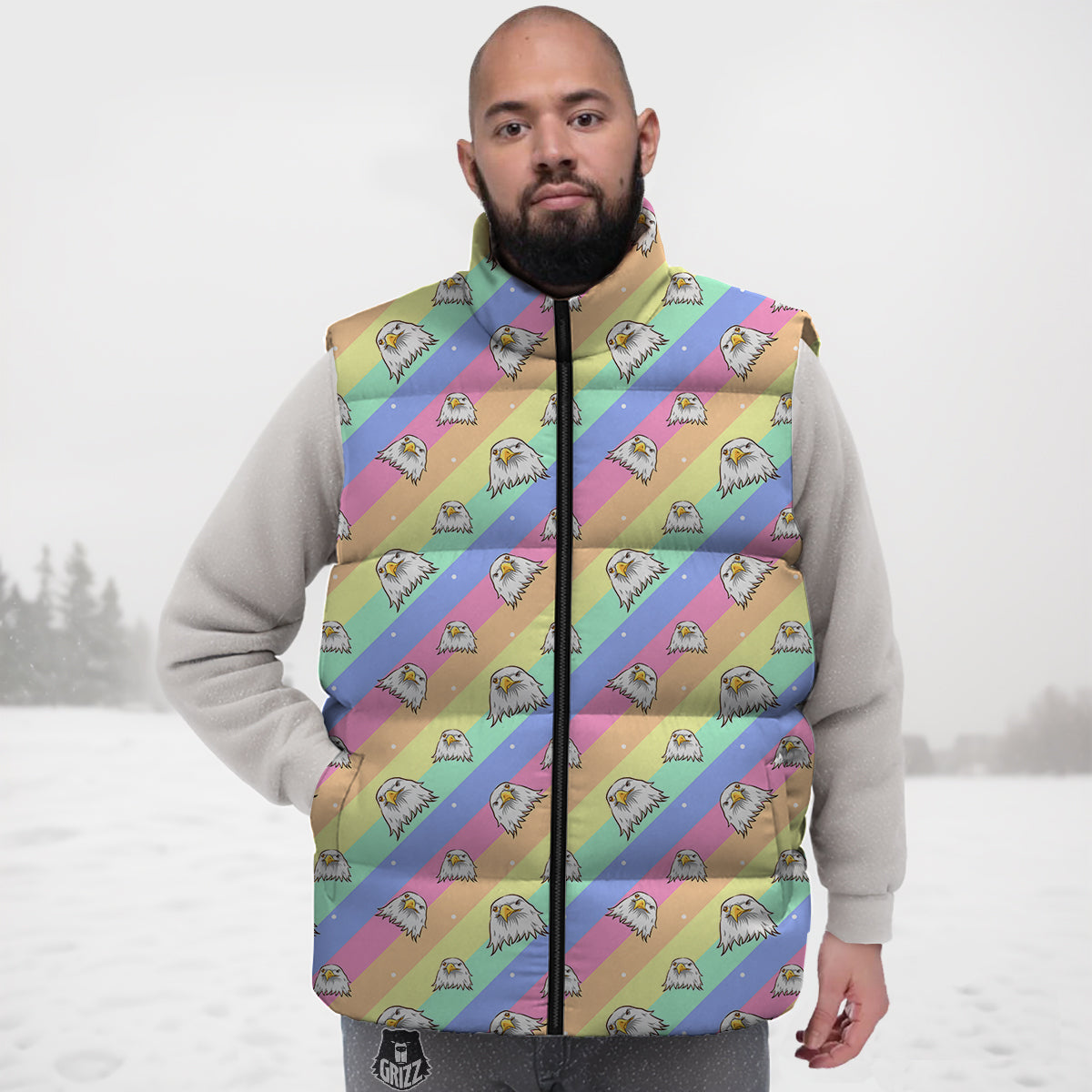 Cute Eagle Rainbow Print Pattern Down Vest