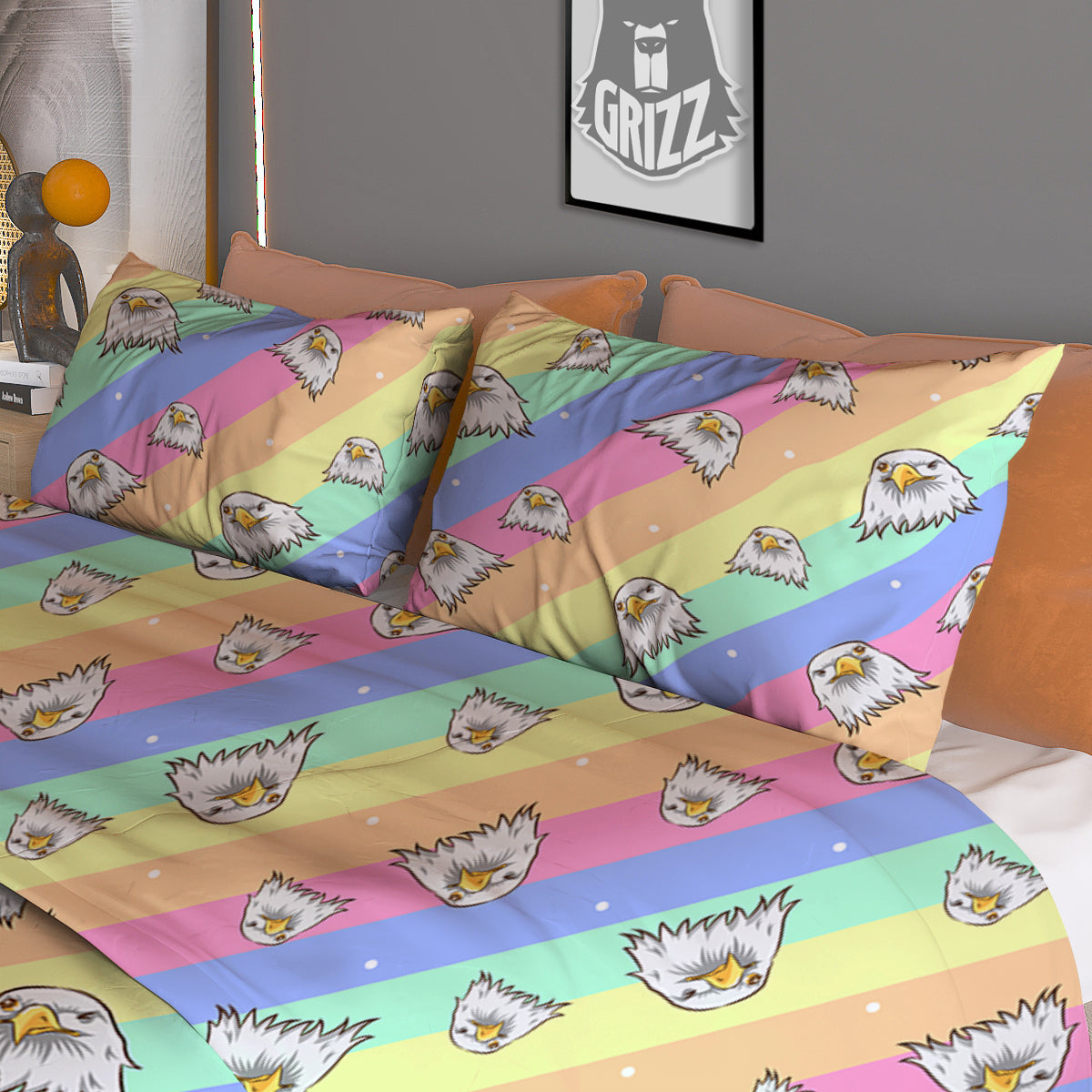 Cute Eagle Rainbow Print Pattern Duvet Cover Bedding Set