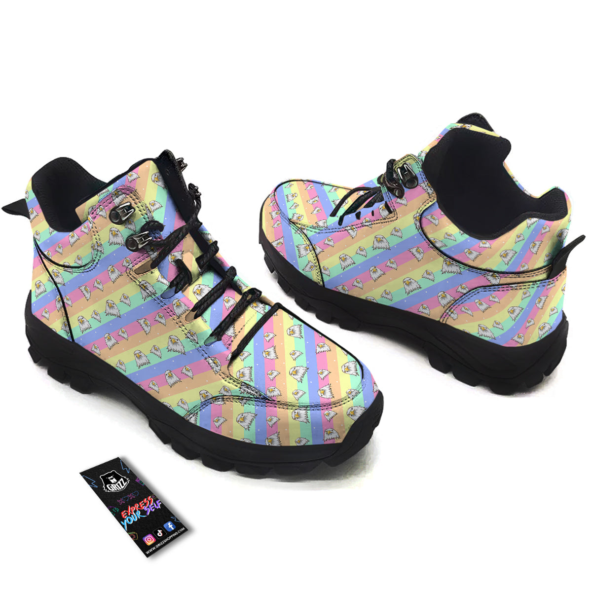 Cute Eagle Rainbow Print Pattern Hiking Shoes-grizzshop