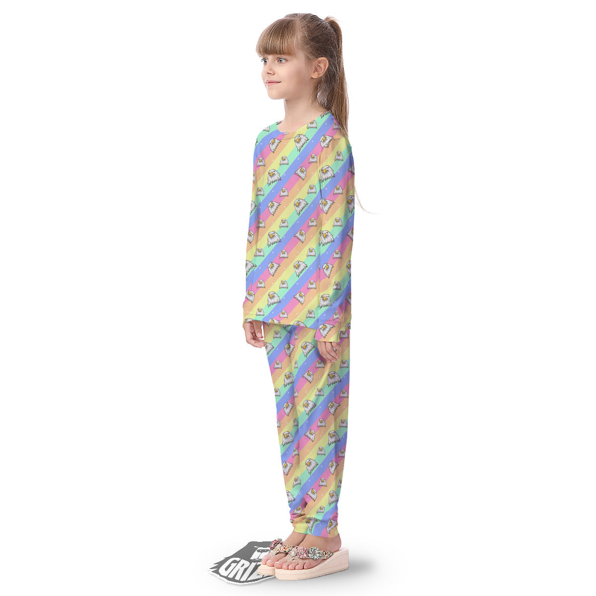 Cute Eagle Rainbow Print Pattern Kid's Pajamas-grizzshop