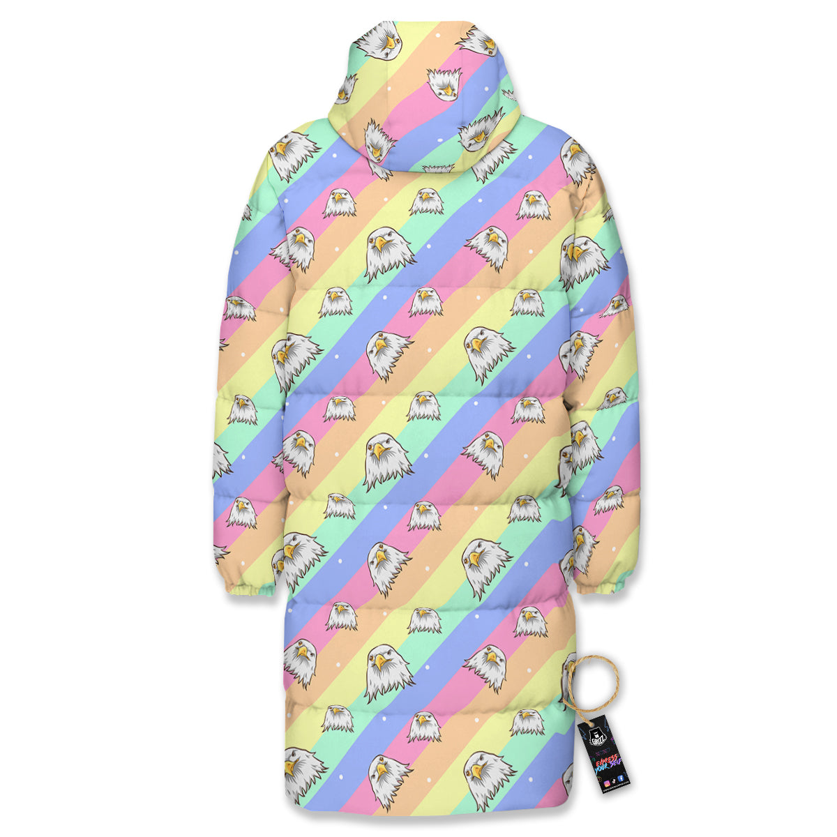 Cute Eagle Rainbow Print Pattern Long Down Jacket-grizzshop