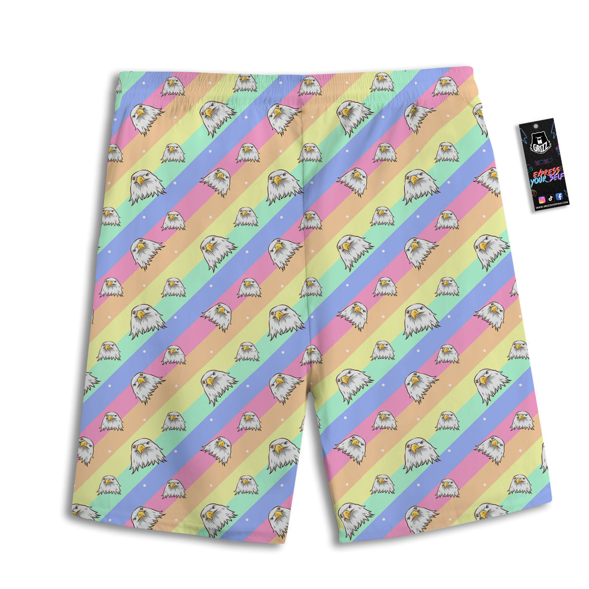 Cute Eagle Rainbow Print Pattern Men's Athletic Shorts