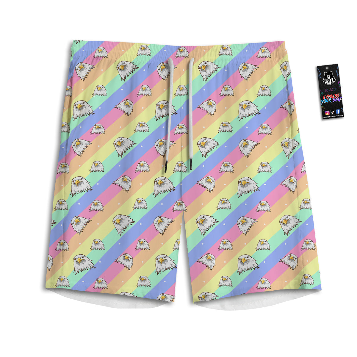 Cute Eagle Rainbow Print Pattern Men's Athletic Shorts