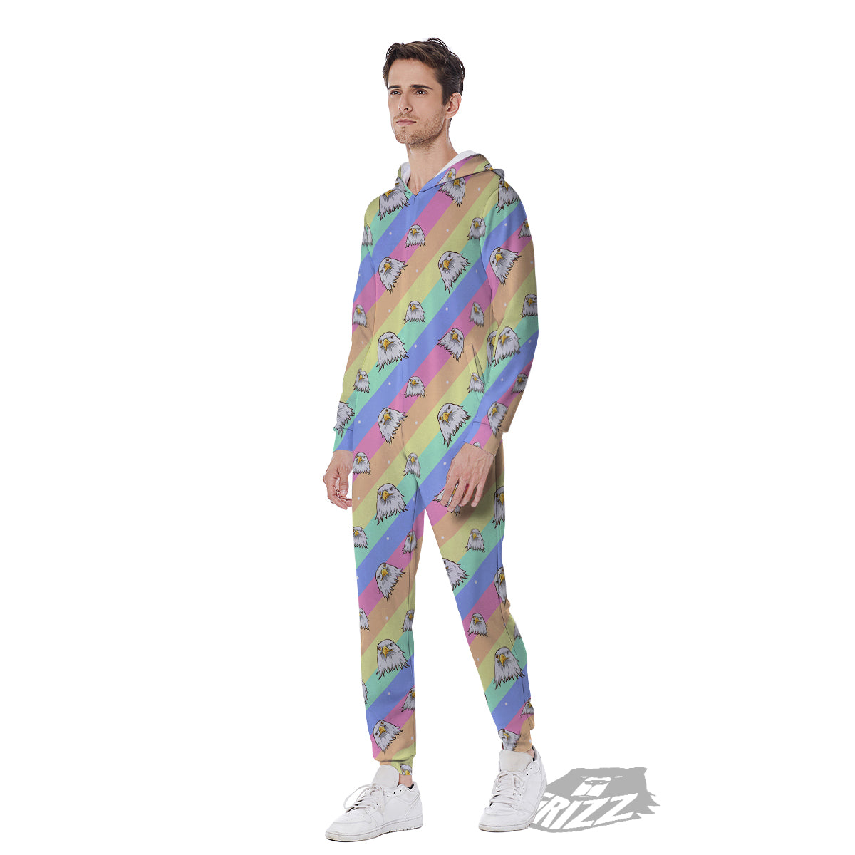 Cute Eagle Rainbow Print Pattern Men's Jumpsuit-grizzshop