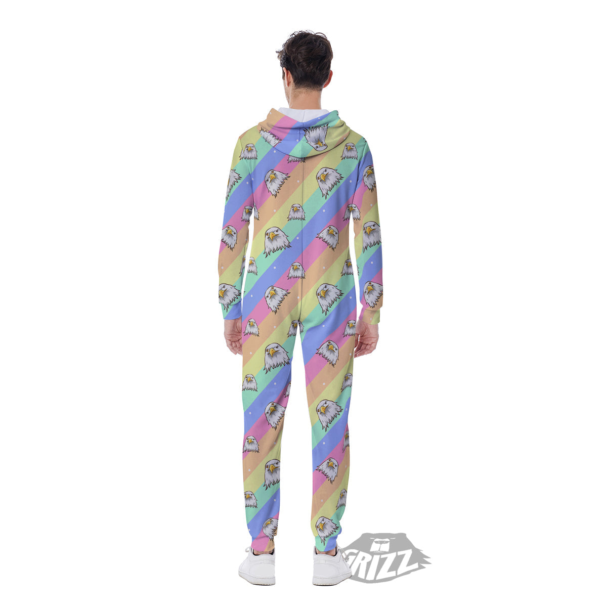 Cute Eagle Rainbow Print Pattern Men's Jumpsuit-grizzshop