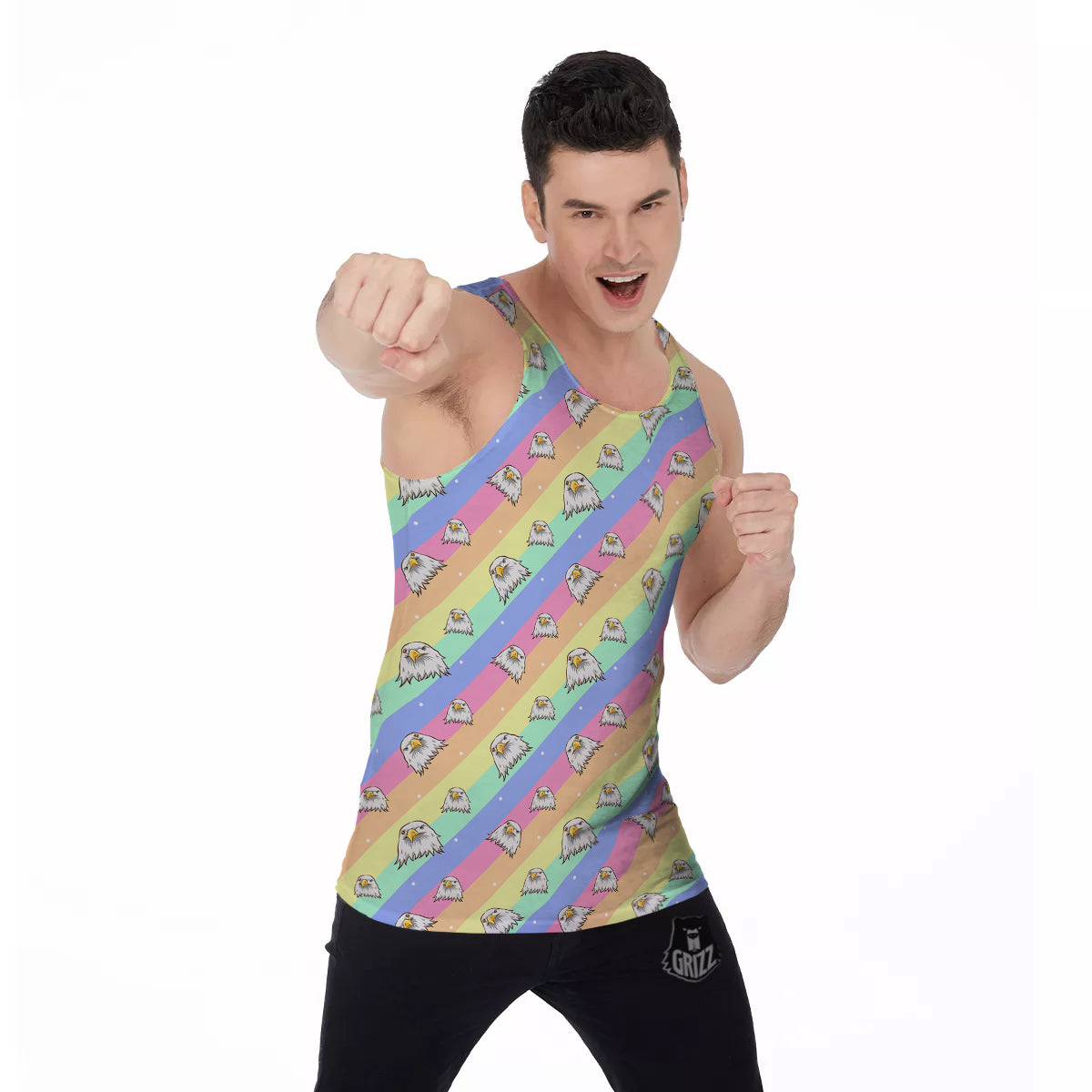 Cute Eagle Rainbow Print Pattern Men's Tank Top-grizzshop