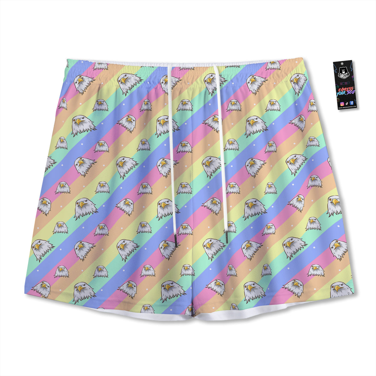 Feather Black And Gold Print Pattern Mesh Shorts