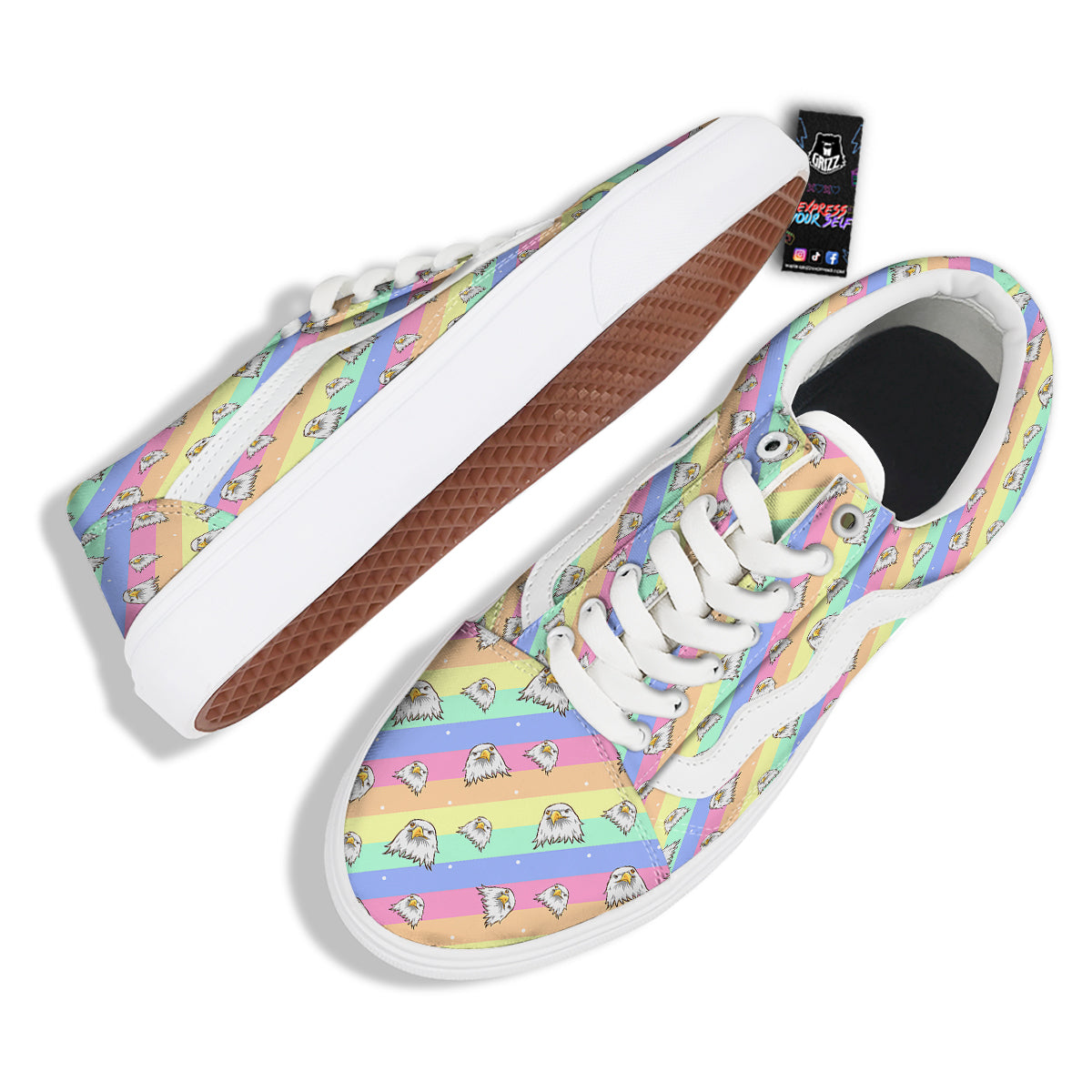 Cute Eagle Rainbow Print Pattern Skate Shoes-grizzshop