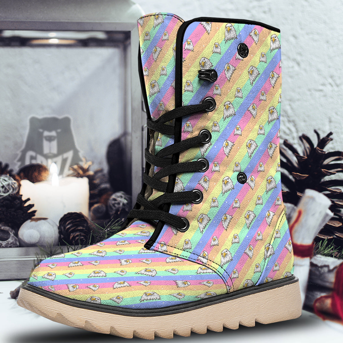 Cute Eagle Rainbow Print Pattern Snow Boots-grizzshop