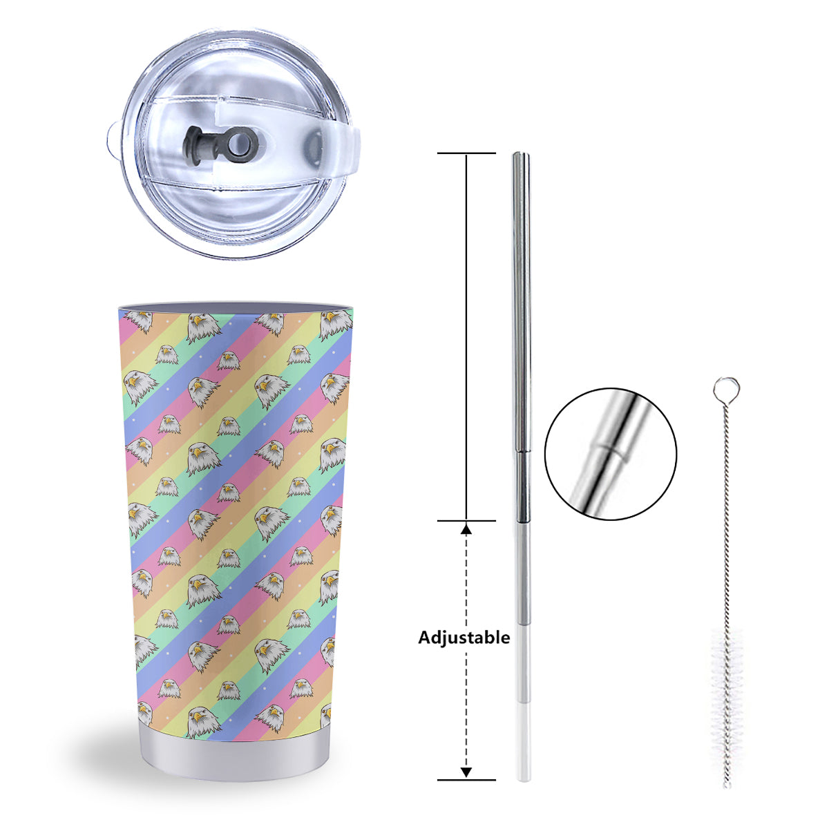 Cute Eagle Rainbow Print Pattern Tumbler-grizzshop