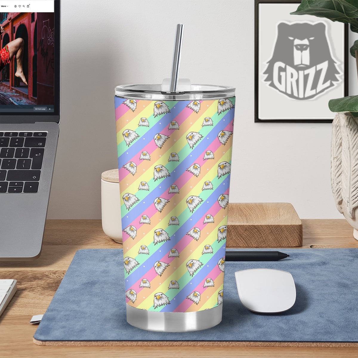 Cute Eagle Rainbow Print Pattern Tumbler-grizzshop