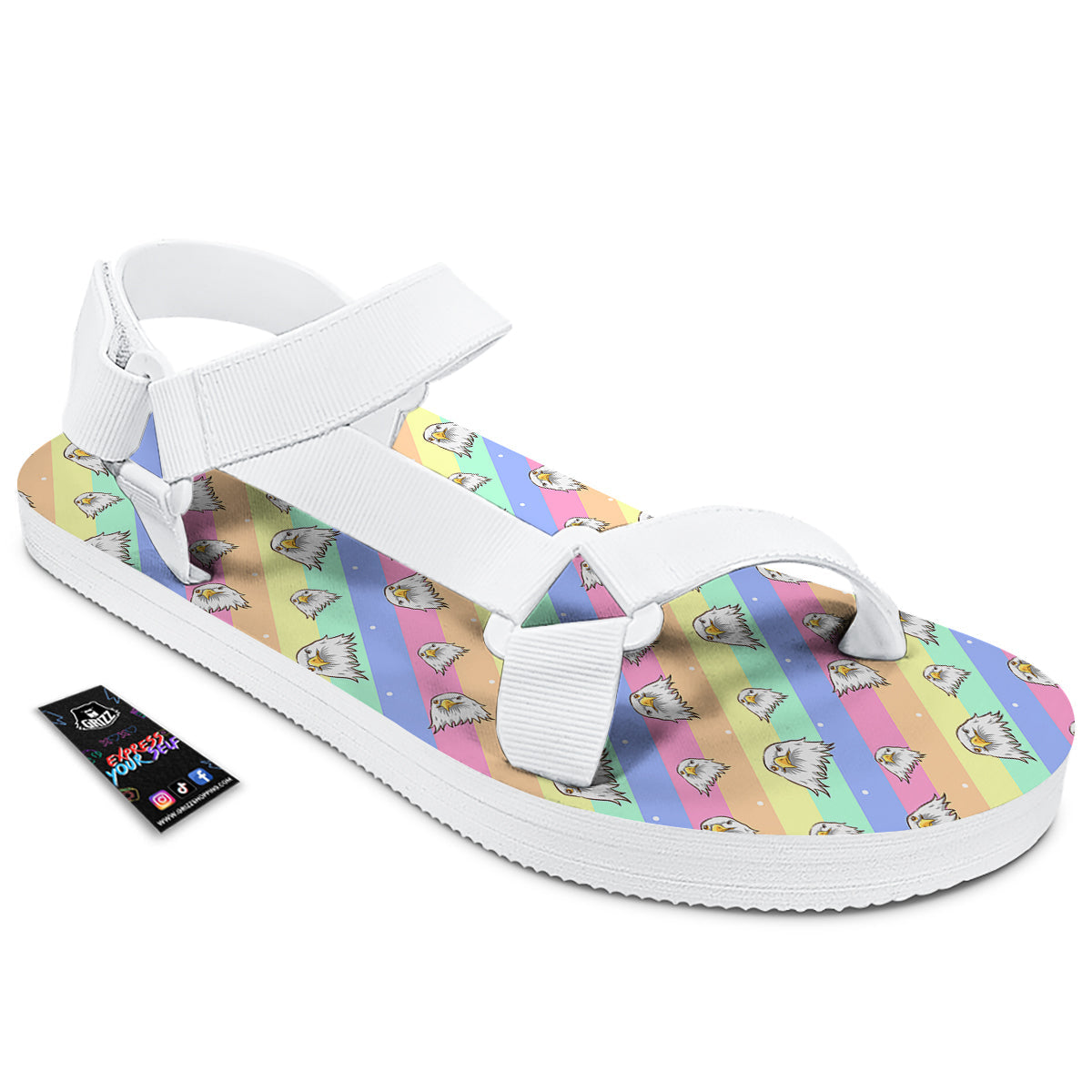 Cute Eagle Rainbow Print Pattern White Open Toe Sandals-grizzshop