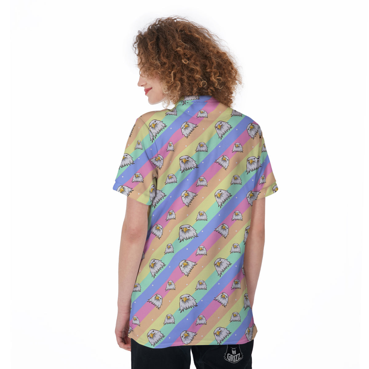 Cute Eagle Rainbow Print Pattern Women's Golf Shirts-grizzshop