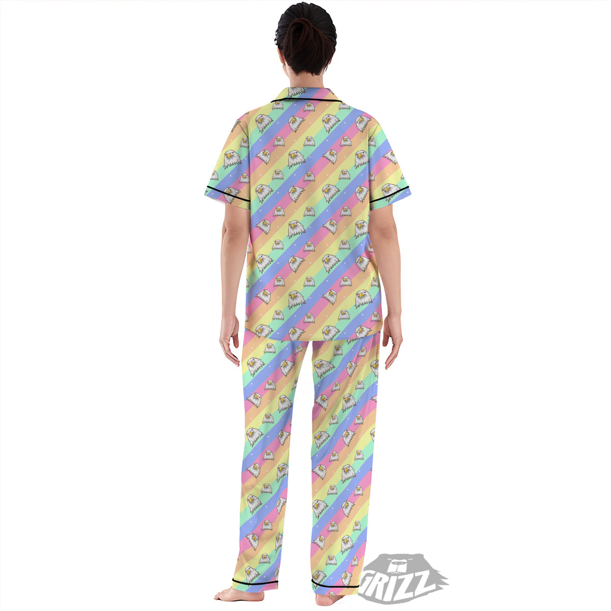 Cute Eagle Rainbow Print Pattern Women's Pajamas Set-grizzshop