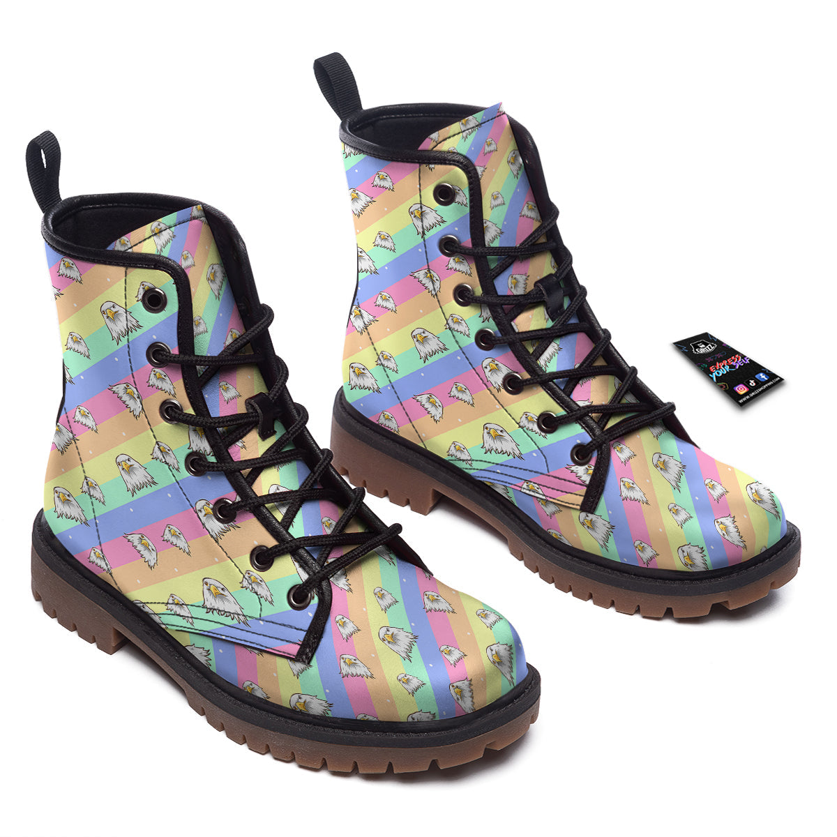 Cute Eagle Rainbow Print Pattern Work Boots-grizzshop