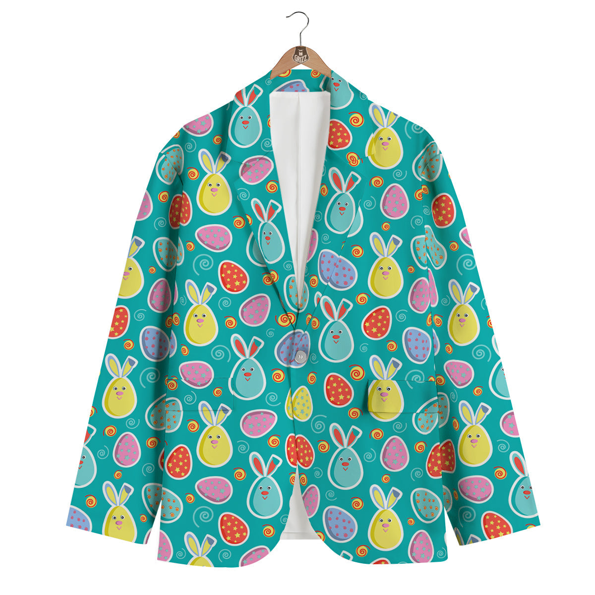 Cute Easter Egg Rabbit Colorful Print Pattern Men's Blazer-grizzshop