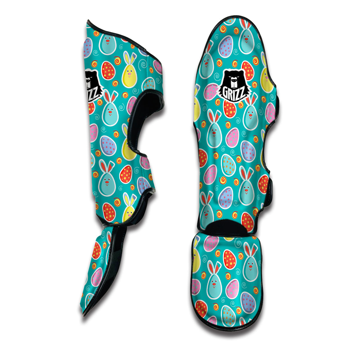 Cute Easter Egg Rabbit Colorful Print Pattern Muay Thai Shin Guards-grizzshop