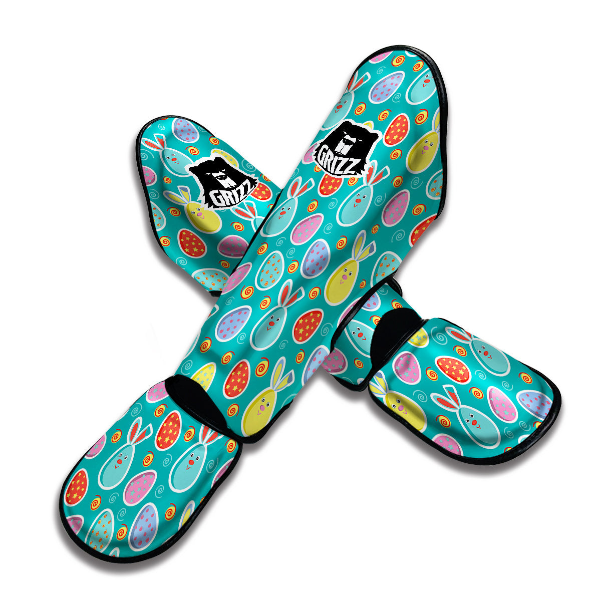 Cute Easter Egg Rabbit Colorful Print Pattern Muay Thai Shin Guards-grizzshop