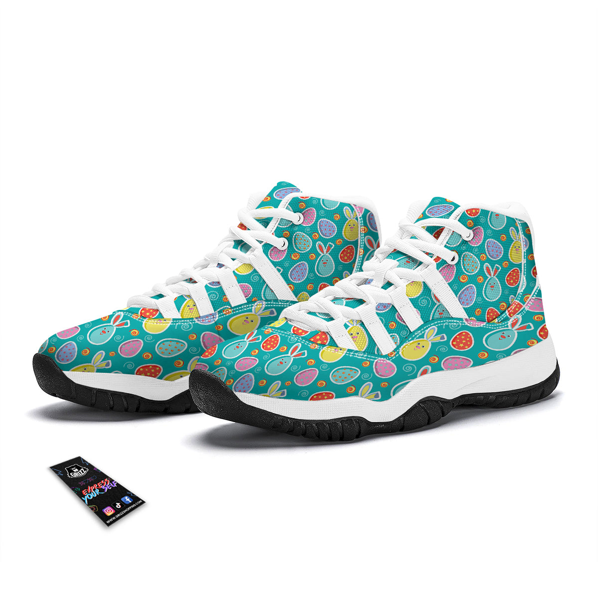 Cute Easter Egg Rabbit Colorful Print Pattern White Bball Shoes-grizzshop