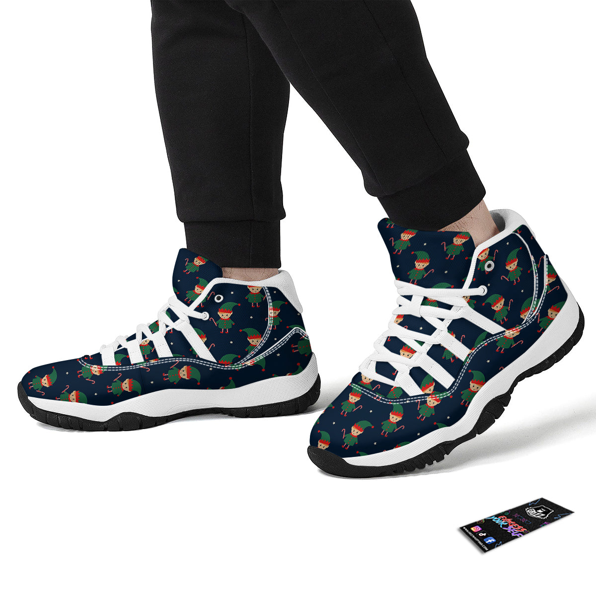 Cute Elf Print Pattern White Bball Shoes-grizzshop