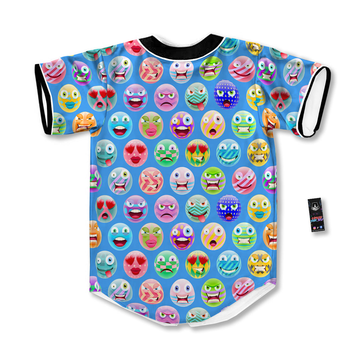 Cute Emoji Blue Print Pattern Baseball Jersey-grizzshop