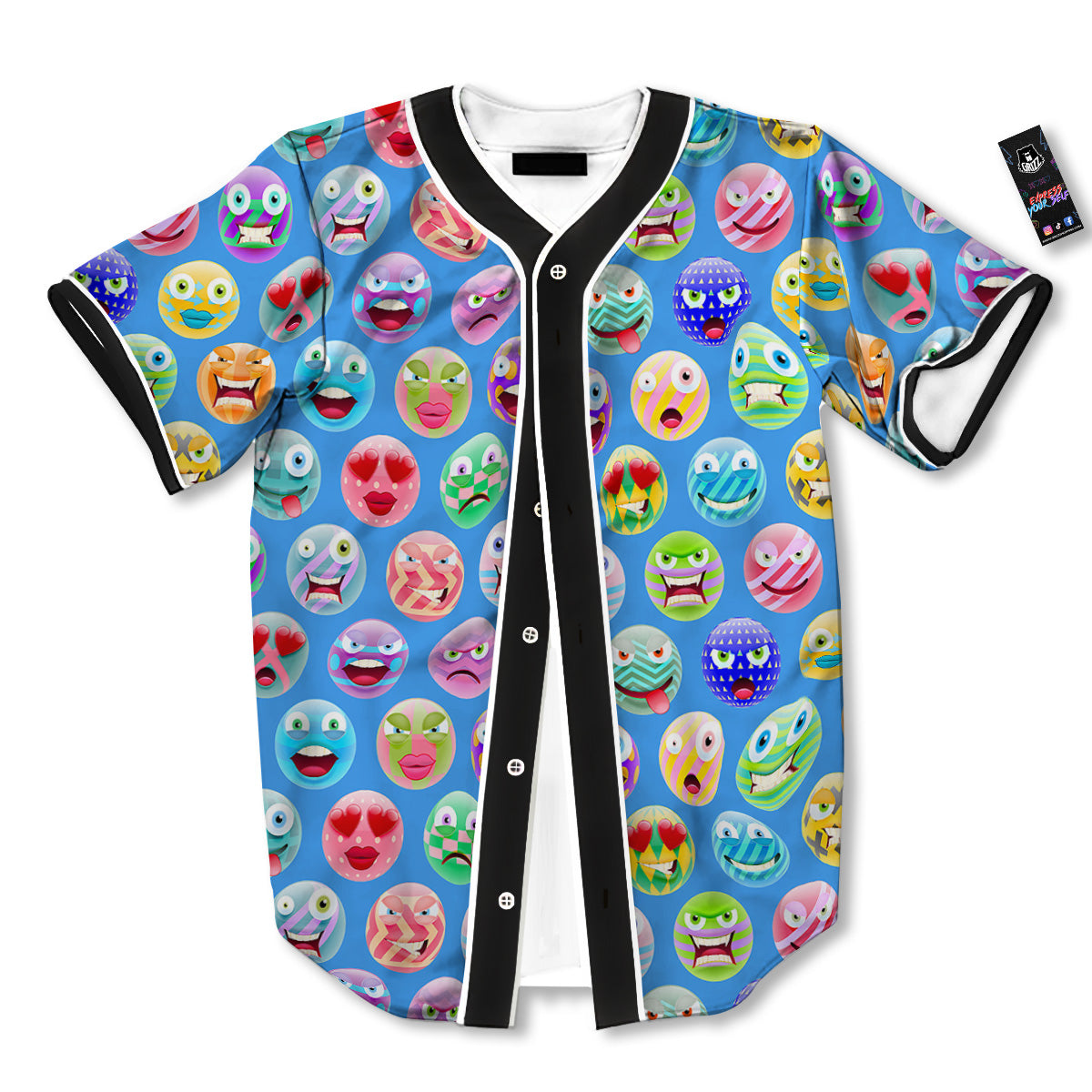 Cute Emoji Blue Print Pattern Baseball Jersey-grizzshop