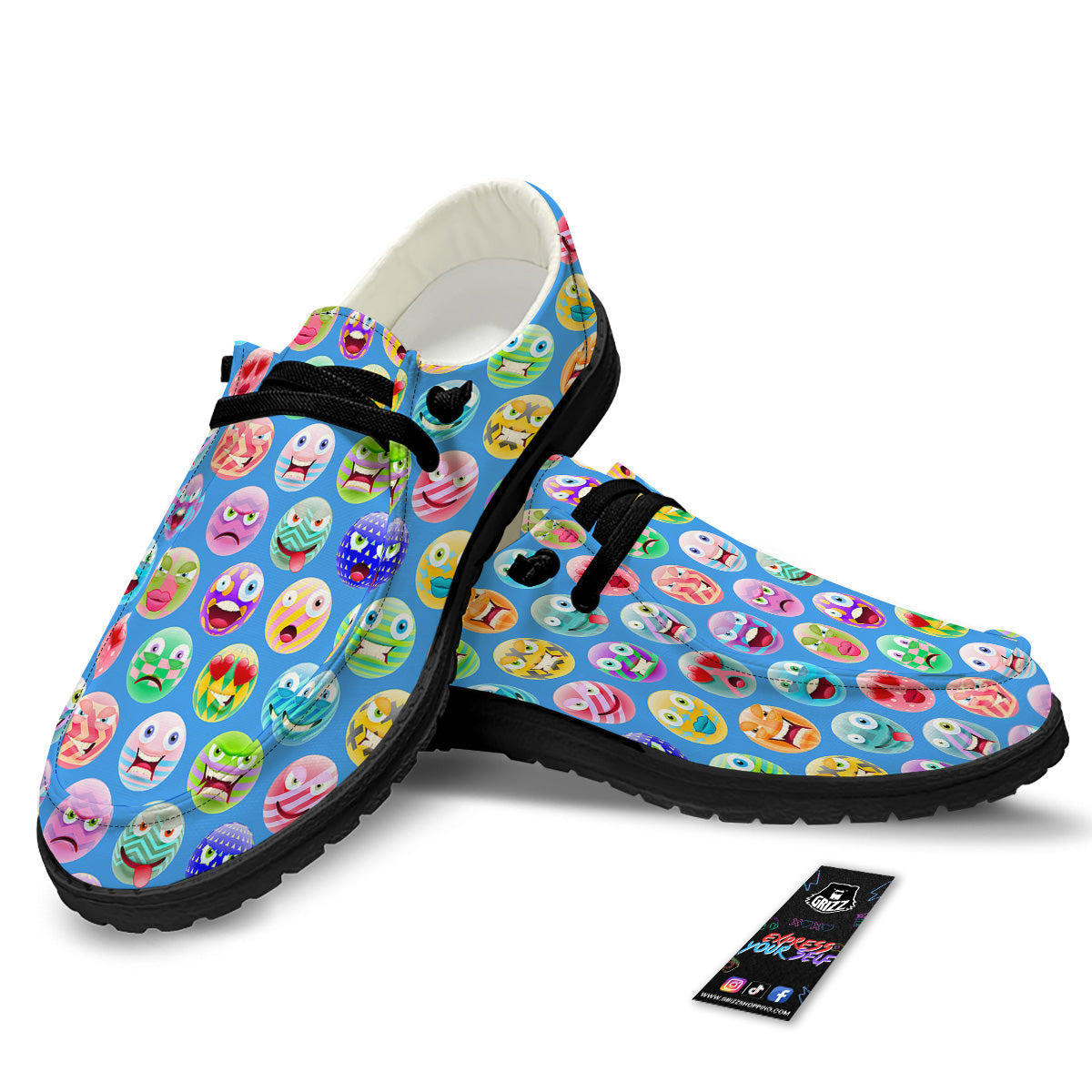 Cute Emoji Blue Print Pattern Black Loafers-grizzshop