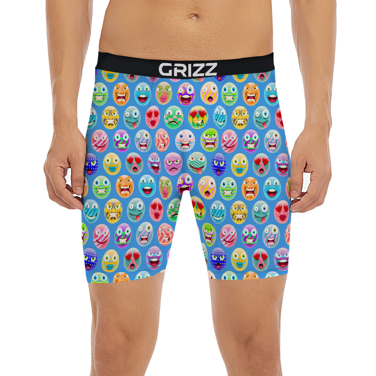 Cute Emoji Blue Print Pattern Boxer Briefs-grizzshop