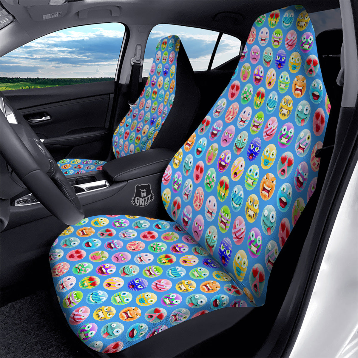 Cute Emoji Blue Print Pattern Car Seat Covers-grizzshop