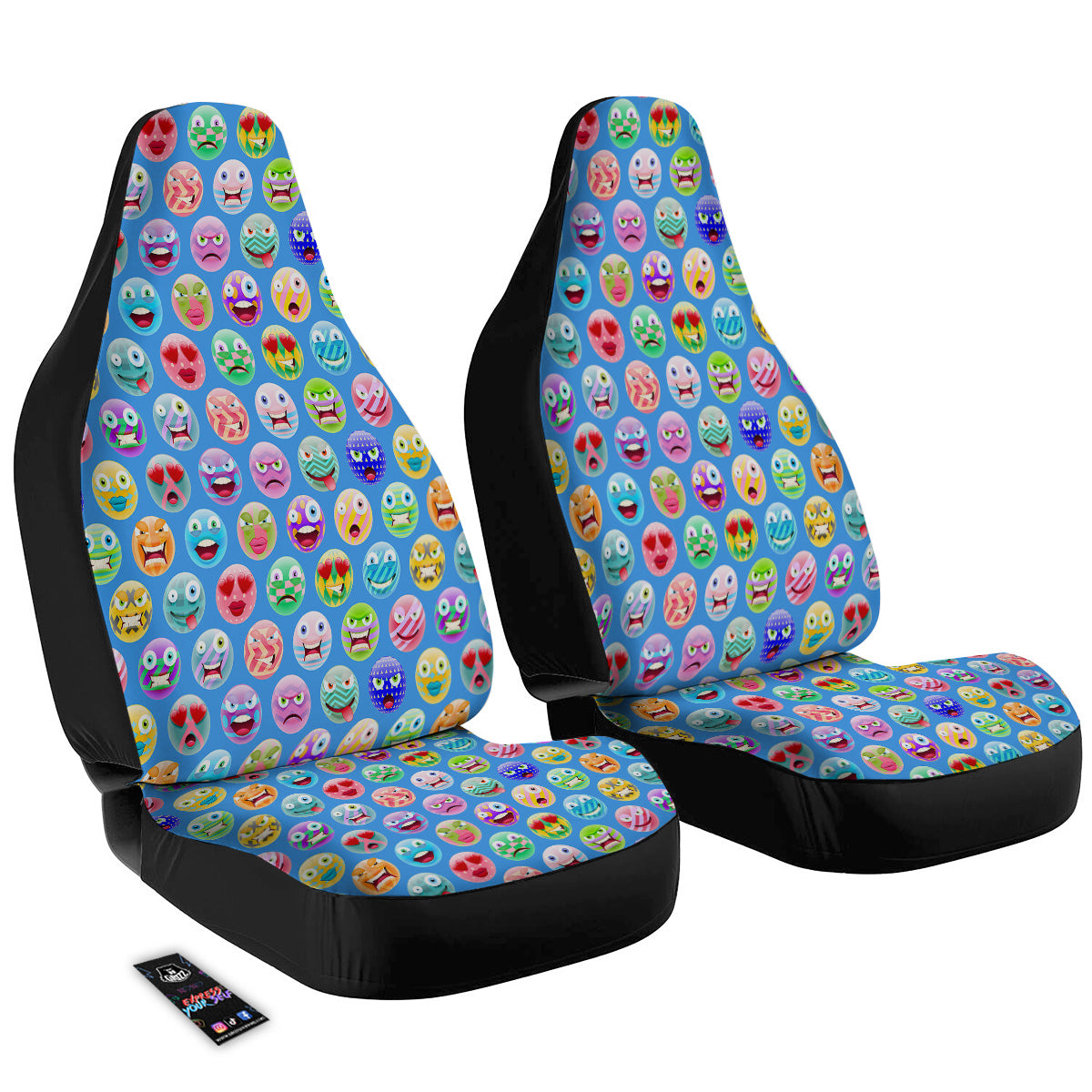 Cute Emoji Blue Print Pattern Car Seat Covers-grizzshop