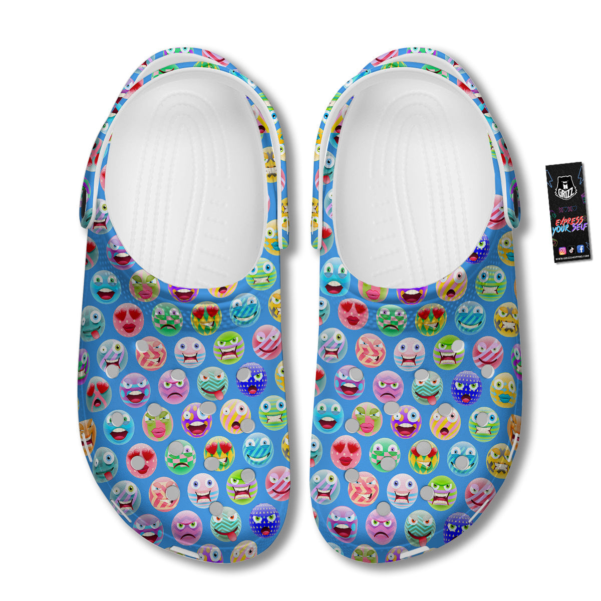 Cute Emoji Blue Print Pattern Clog-grizzshop